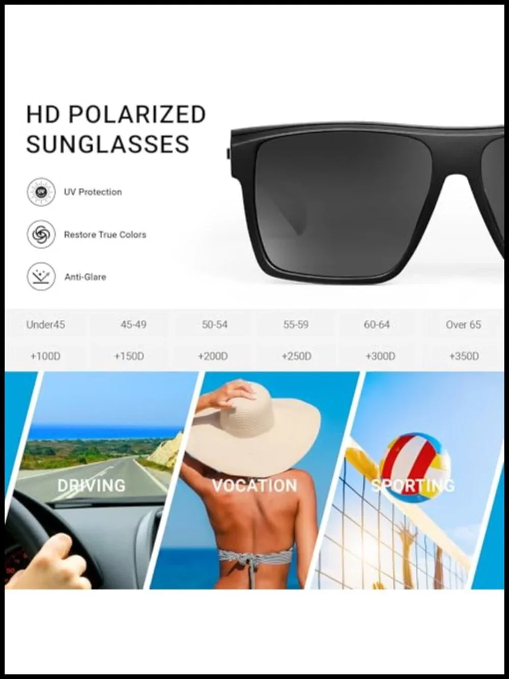 Retro Polarized Sunglasses Flat Top Square UV400 Driving Fishing Hiking